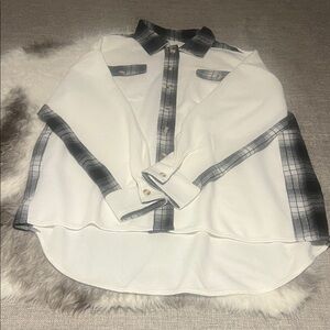 Waffle Knit plaid Boyfriend Button-Down Shirt Size L